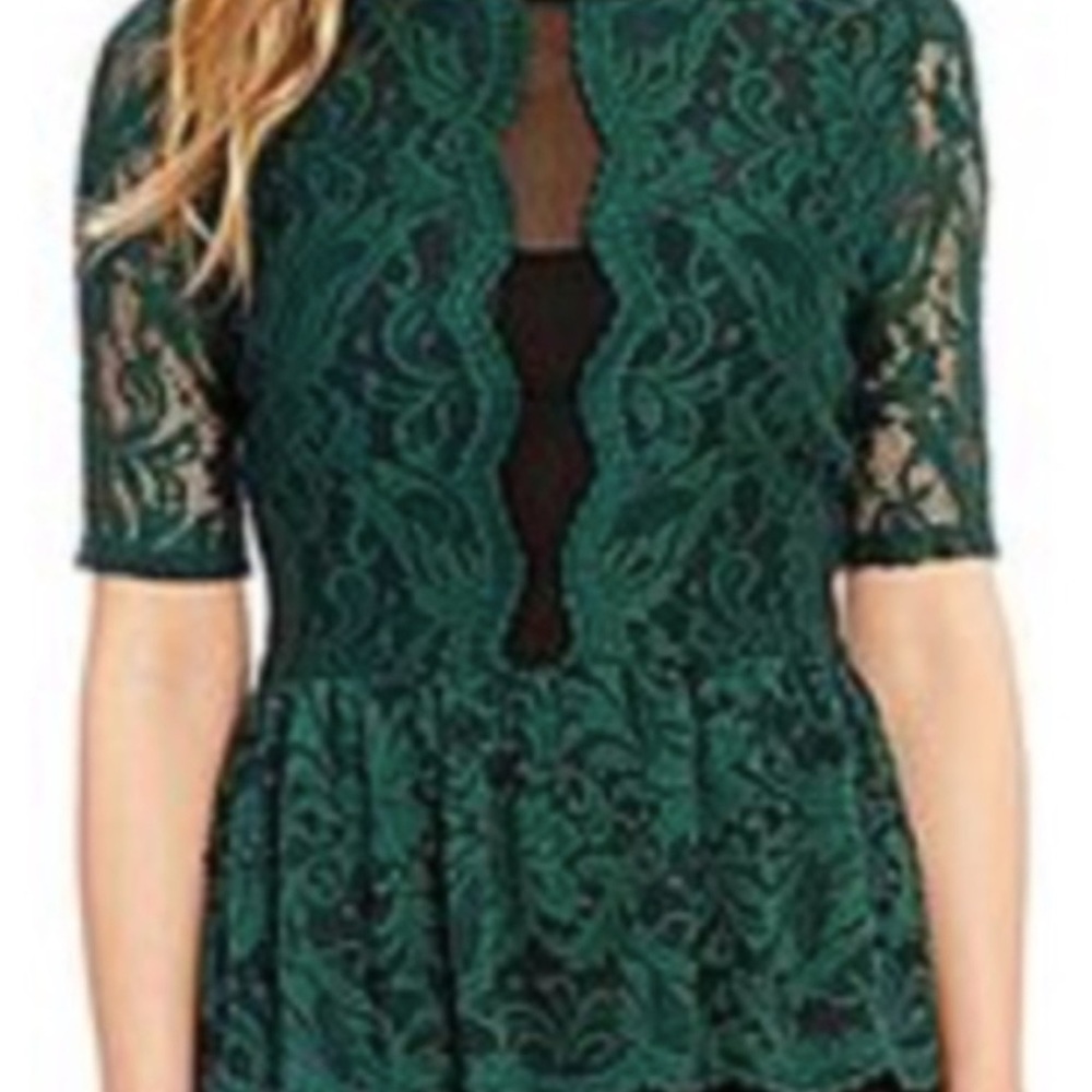 Antonio Melani Lace Peplum green Top size M